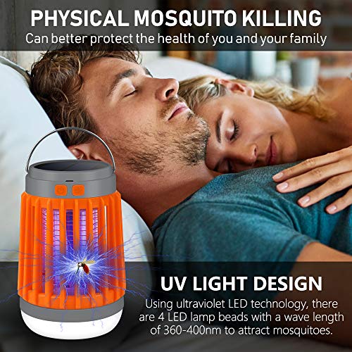 Lámpara Mata Mosquitos Electrico,Lámpara Anti Mosquitos, 2 EN 1Lámpara Solar UV para Camping,IP67 Impermeable Portátil Mosquito Asesino Carpa Lámpara USB Recargable para Interior y Exterior(Naranjado)