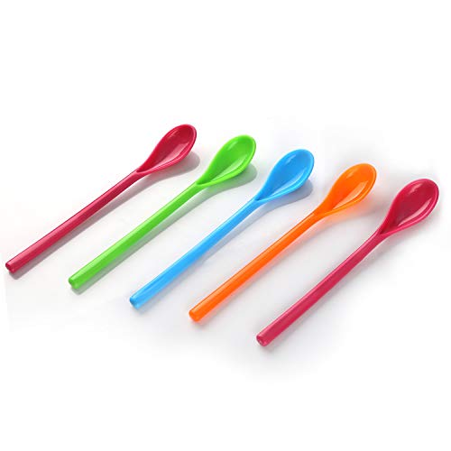 LANGING 5 cucharas de plástico Coloridas para Mezclar, cucharas largas para Mermelada, Miel, café, Color al Azar