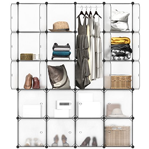 LANGRIA Armario Modular, Estantería por Módulos, Armario de Almacenaje, para Ropa, Zapatos, Juguetes y Libros, Color Blanco, 20 Cubos con Puertas