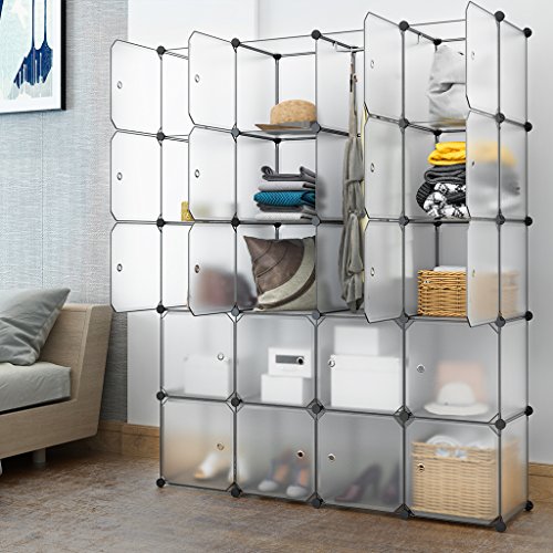 LANGRIA Armario Modular, Estantería por Módulos, Armario de Almacenaje, para Ropa, Zapatos, Juguetes y Libros, Color Blanco, 20 Cubos con Puertas