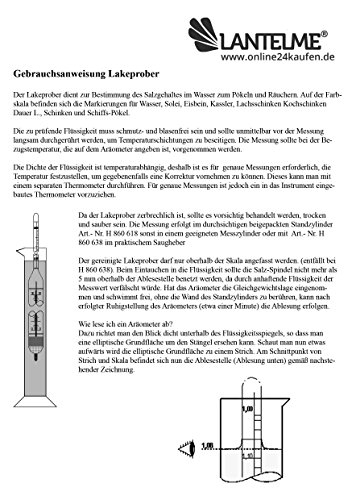 Lantelme Comprobador de salmuera Comprobador de salmuera de Vidrio Contenido de Sal 17,5 °C 25% Comprobador de Sal Medidor de Sal Hidrómetro Lakespindel 2826