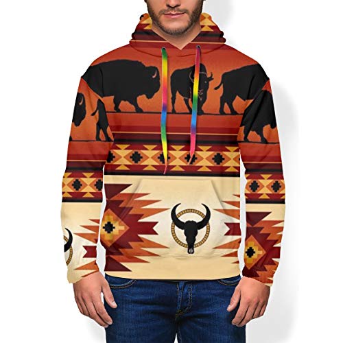 LAOLUCKY - Sudadera con capucha para hombre, diseño de cuerno de buey del desierto tribal con bolsillos grandes Negro Negro ( XXXL