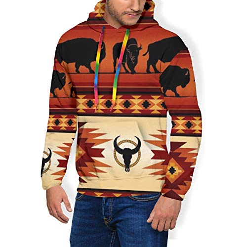 LAOLUCKY - Sudadera con capucha para hombre, diseño de cuerno de buey del desierto tribal con bolsillos grandes Negro Negro ( XXXL