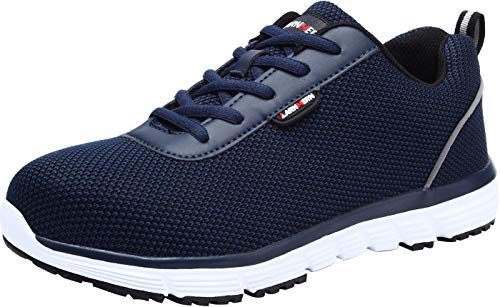 LARNMERN Zapatos de Seguridad Hombres LM30 S1 SRC Zapatillas de Trabajo con Punta de Acero Ultra Liviano Reflectivo Transpirable(44 EU,Azul Claro)