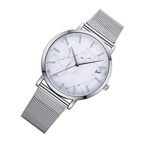 Las mujeres de moda reloj de pulsera de mármol reloj de pulsera de cuarzo reloj de señoras Casual Sport Business Watch (plata)