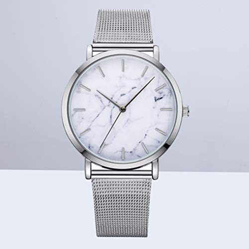 Las mujeres de moda reloj de pulsera de mármol reloj de pulsera de cuarzo reloj de señoras Casual Sport Business Watch (plata)