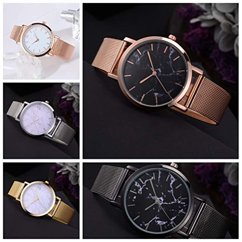 Las mujeres de moda reloj de pulsera de mármol reloj de pulsera de cuarzo reloj de señoras Casual Sport Business Watch (plata)