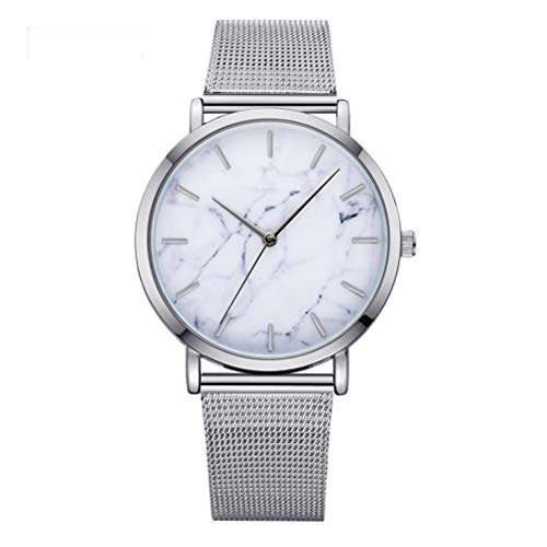 Las mujeres de moda reloj de pulsera de mármol reloj de pulsera de cuarzo reloj de señoras Casual Sport Business Watch (plata)