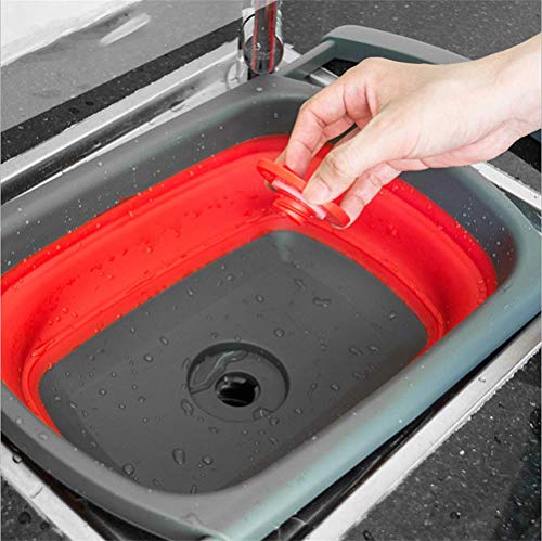 Lavabo plegable, tabla de cortar plegable y bañera de plato plegable, cesta de almacenamiento para fregadero, para frutas, verduras, pícnic/camping (rojo)