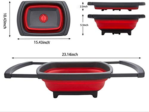 Lavabo plegable, tabla de cortar plegable y bañera de plato plegable, cesta de almacenamiento para fregadero, para frutas, verduras, pícnic/camping (rojo)