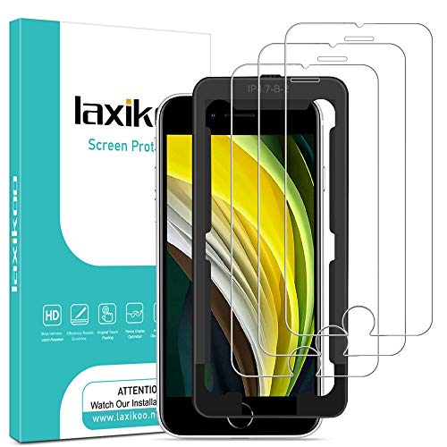 laxikoo 3 Pack Protector Pantalla para iPhone SE 2020, iPhone 8/7 /6 /6s, 9H Dureza Cristal Templado, Alta Definicion Vidrio Templado [Marco Instalación Fácil] [Anti-Burbujas] [Anti-Arañazos] -4.7''