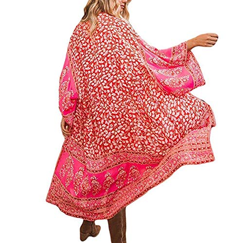 Lazzon Vestido de Playa Largo Mujer Bohemio Sexy Cardigan Gasa Traje de Baño Verano Pareos