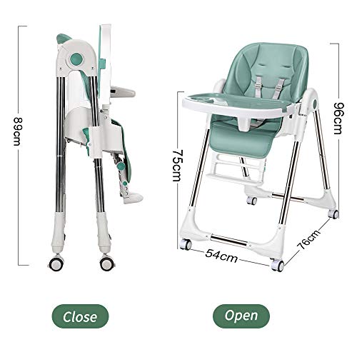 LBLA Trona Para Bebes Silla Alta de Bebé Trona con Ruedas, Asiento Reclinable, Bandeja Extraíble Ajustable en Altura y Plegable, Apta Para Niños y Niñas de 6 Meses a 3 Años, Verde