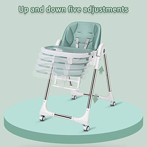 LBLA Trona Para Bebes Silla Alta de Bebé Trona con Ruedas, Asiento Reclinable, Bandeja Extraíble Ajustable en Altura y Plegable, Apta Para Niños y Niñas de 6 Meses a 3 Años, Verde