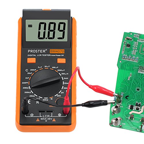 LCR Medidor De Capacitancia Inductancia Resistencia Continuidad Diodos Tester Digital Multimetro Autodescarga con Gran Pantalla LCD Giratorio Cables Prueba Pinzas Cocodrillo y Destornillador