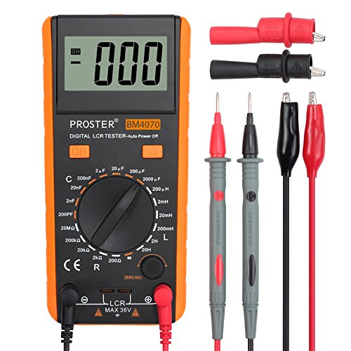 LCR Medidor De Capacitancia Inductancia Resistencia Continuidad Diodos Tester Digital Multimetro Autodescarga con Gran Pantalla LCD Giratorio Cables Prueba Pinzas Cocodrillo y Destornillador