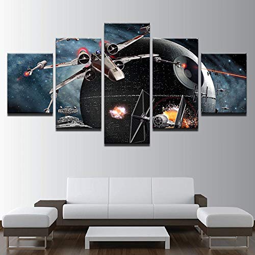 lcyfg Cuadros Decoracion Salon Marco Imágenes decoración del hogar Sala de Estar Impresiones HD 5 Piezas Estrella de la Muerte Pintura película avión Cartel