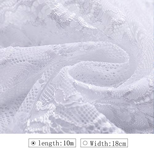 Ldawy Tela de encaje, cinta de encaje, 18x1000 cm Rollo de encaje floral vintage para coser bodas nupciales Navidad Pascua festoneado Bordado Bordado Decoración Tarjetas Manualidades DIY (blanco)