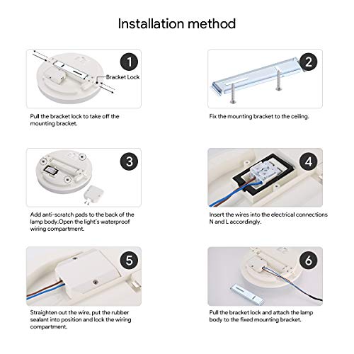 LE 15W Plafón LED Impermeable IP54 Super Brillante 1250LM 5000k Equivalente a 100W Lámpara Incandescente Lámpara LED de Techo Luz de Techo Blanco Frío Ideal para Sala de Estar, Cocina, Balcón, Baño