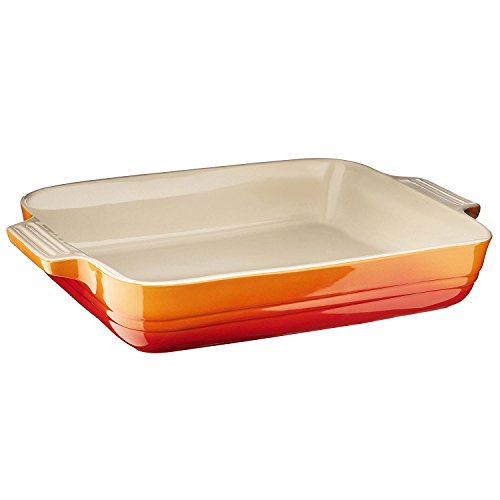 LE CREUSET Bandeja Rectangular, para 4 porciones, Cerámica de gres, Naranja (Volcánico), 26 cm