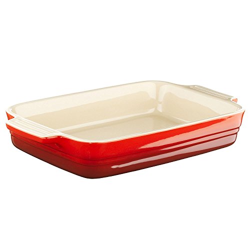 LE CREUSET Bandeja Rectangular, para 4 porciones, Cerámica de gres, Rojo (Cereza), 26 cm