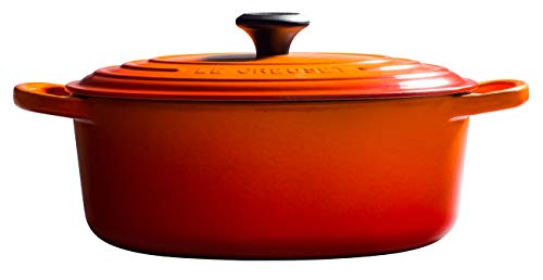 LE CREUSET Evolution Cocotte con Tapa, Ovalada, Todas Las Fuentes de Calor Incl. inducción, 6,3 l, Hierro Fundido, Naranja (Volcánico), 31 cm