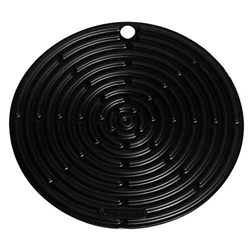 LE CREUSET Salvamanteles/Posavasos de Silicona con Orificio para Colgar, Clásico, Redondo, Negro, 20 cm