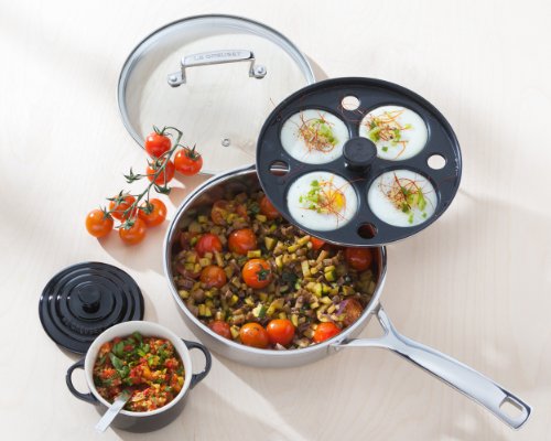 LE CREUSET - Sartén para saltear con Pieza Antiadherente para escalfar (de Acero Inoxidable de 3 Capas, 20 cm)