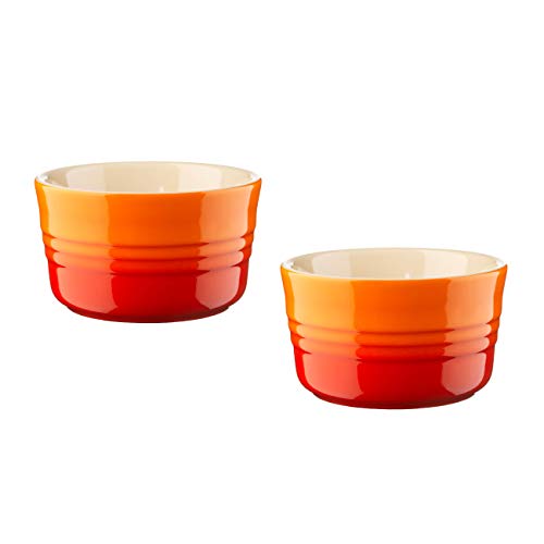 LE CREUSET Set de 2 ramequines, Redondo, Cada uno 200 ml/Ø 9,5 cm, Cerámica de gres, Naranja (Volcánico), 10 cm, 2