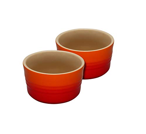 LE CREUSET Set de 2 ramequines, Redondo, Cada uno 200 ml/Ø 9,5 cm, Cerámica de gres, Naranja (Volcánico), 10 cm, 2