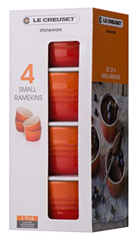 LE CREUSET Set de 4 ramequines, Redondo, Cada uno 120 ml/Ø 8 cm, Cerámica de gres, Naranja (Volcánico), 4