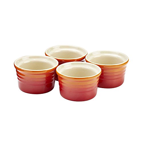 LE CREUSET Set de 4 ramequines, Redondo, Cada uno 120 ml/Ø 8 cm, Cerámica de gres, Naranja (Volcánico), 4