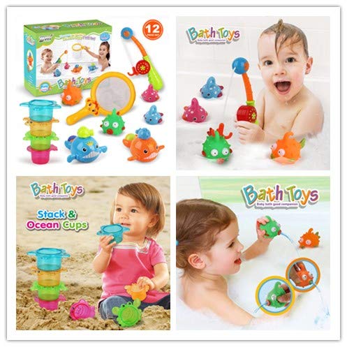 LEADSTAR Juguetes de Baño para Bebé,15PCS Juguetes Bañera Flotante con Juegos de Pesca para Bebe Niños Agua Piscina Baño Playa Regalo Bueno de Cumpleaños Navidad