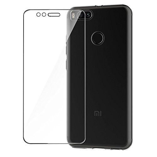 Leathlux Funda + Cristal para Xiaomi Mi A1, Transparente TPU Silicona [Funda + Vidrio Templado] Ultra Fino Protector de Pantalla 9H Dureza HD y Flexible Back Case Cover para Xiaomi Mi A1 / Mi 5X 5.5