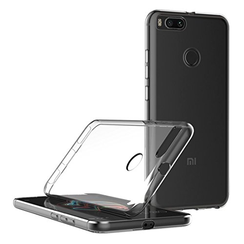 Leathlux Funda + Cristal para Xiaomi Mi A1, Transparente TPU Silicona [Funda + Vidrio Templado] Ultra Fino Protector de Pantalla 9H Dureza HD y Flexible Back Case Cover para Xiaomi Mi A1 / Mi 5X 5.5