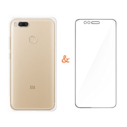 Leathlux Funda + Cristal para Xiaomi Mi A1, Transparente TPU Silicona [Funda + Vidrio Templado] Ultra Fino Protector de Pantalla 9H Dureza HD y Flexible Back Case Cover para Xiaomi Mi A1 / Mi 5X 5.5