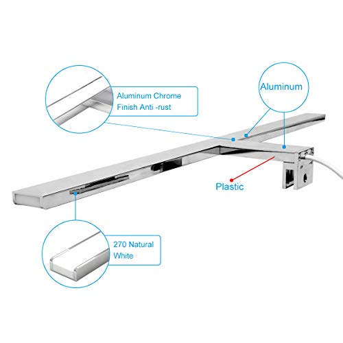 Led Espejo Luz Baño 10.8W 700LM 60cm 230V 4000K,Cywer Lámpara de Acero Inoxidable 3en1 IP44 Clase II,Diseño Delgado,Sin Parpadeo,Espejo No Regulable Frente/Gabinete/Iluminación de Pared Neutro Blanco