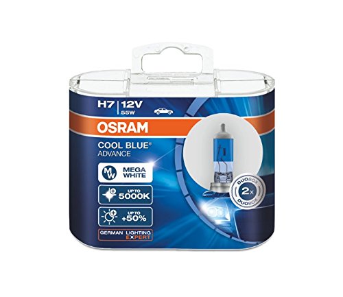 LEDPremium 2x Bombillas Halógenas H7 PX26d 12V 55W OSRAM COOL BLUE ADVANCE MORE LIGHT +50% COLOUR 5000K OFF-ROAD