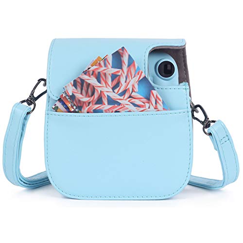 Leebotree Cámara Instantánea Funda Compatible con Instax Mini 11 Cámara Instantánea, Bolsa de Transporte Fabricada en Cuero, Dispone de Una Correa de Proteger y Bolsillo (Sky Blue)