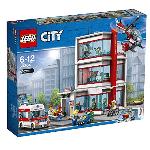 LEGO City - Hospital, Juguete Creativo de Construcción de Edificio con Helicóptero y Ambulancia para Niños y Niñas de 6 a 12 Años, Incluye Minifiguras (60204)