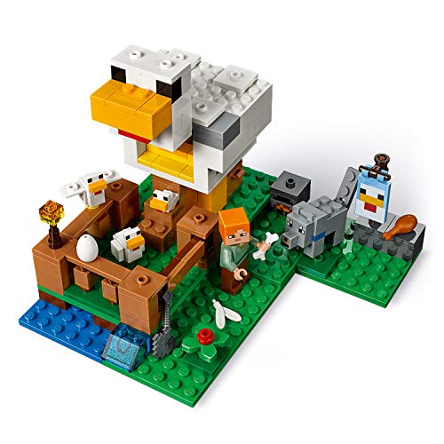 LEGO Minecraft - Gallinero, Juguete Educativo de Construcción del Videojuego con Muñecos de Lobo y Alex para Niños y Niñas de 7 a 14 Años (21140)