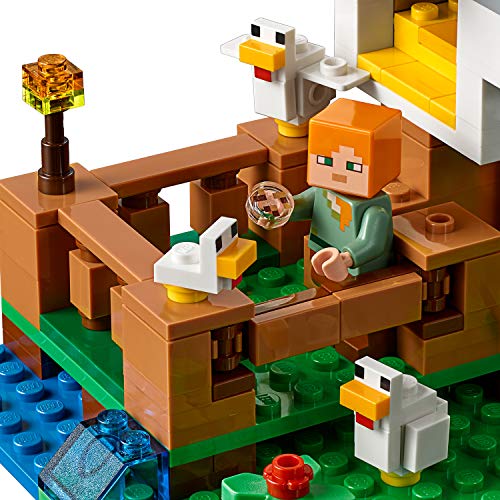 LEGO Minecraft - Gallinero, Juguete Educativo de Construcción del Videojuego con Muñecos de Lobo y Alex para Niños y Niñas de 7 a 14 Años (21140)