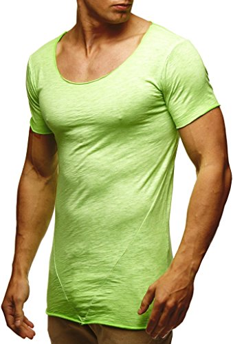 Leif Nelson Camiseta para Hombre con Cuello Redondo LN-6353 El Hombre De Neón. Gruen Large