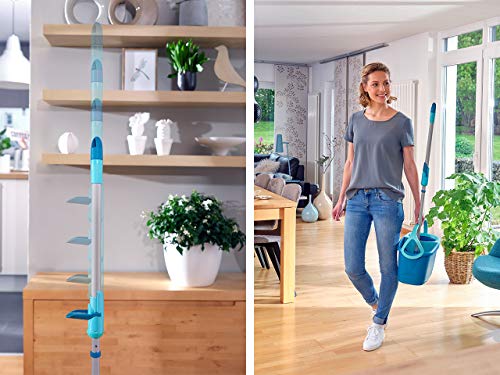 Leifheit Set de fregona rotatoria Clean Twist Disc Mop Ergo 2.0, fregona giratoria con cabezal Micro Duo, set de limpieza en húmedo