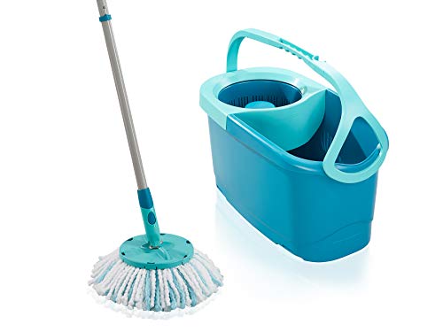 Leifheit Set de fregona rotatoria Clean Twist Disc Mop Ergo 2.0, fregona giratoria con cabezal Micro Duo, set de limpieza en húmedo