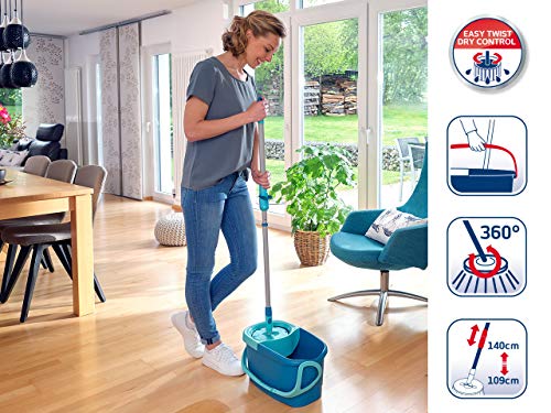 Leifheit Set de fregona rotatoria Clean Twist Disc Mop Ergo 2.0, fregona giratoria con cabezal Micro Duo, set de limpieza en húmedo