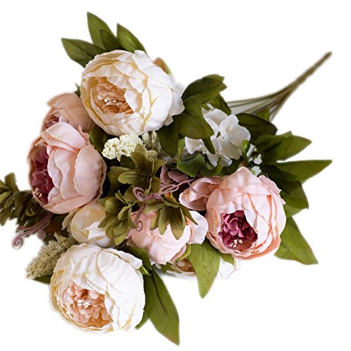 Leisial Ramo de Novia de Flores Artificiales Peonía Seda para para Boda Nupcial Partido Hogar Oficina de la Decoración,Rosa 43 * 7cm