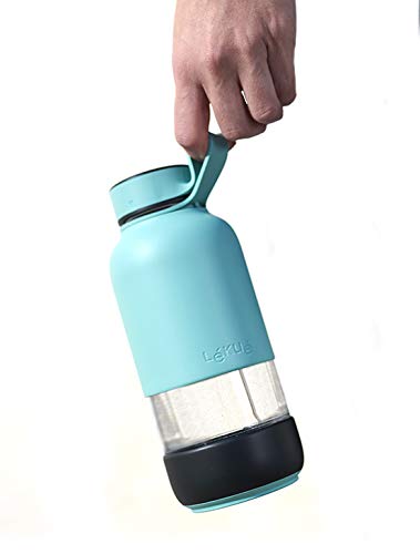 Lékué Botella Vidrio con Funda de Silicona, Turquesa, 600 ml