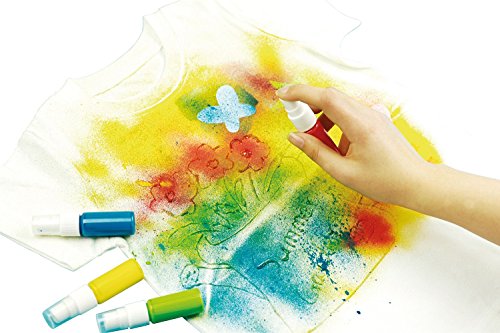 Lena-Kit de Manualidades Textil Styler Spray, Juego Completo con 4 Aerosoles, 1 Pintura de Purpurina para adornar, 8 Plantillas y lápiz de Contorno, para niños a Partir de 8 años, Color (42597)
