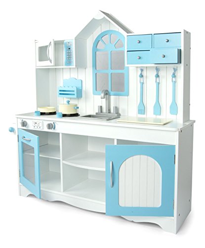 Leomark Cocina Madera Infantil de Juguete con ventana - Exclusive Royal Azul - Accesorios, Para Niños, Juego de Imitación, Dim: 106 x 32 x 109 (altura) cm
